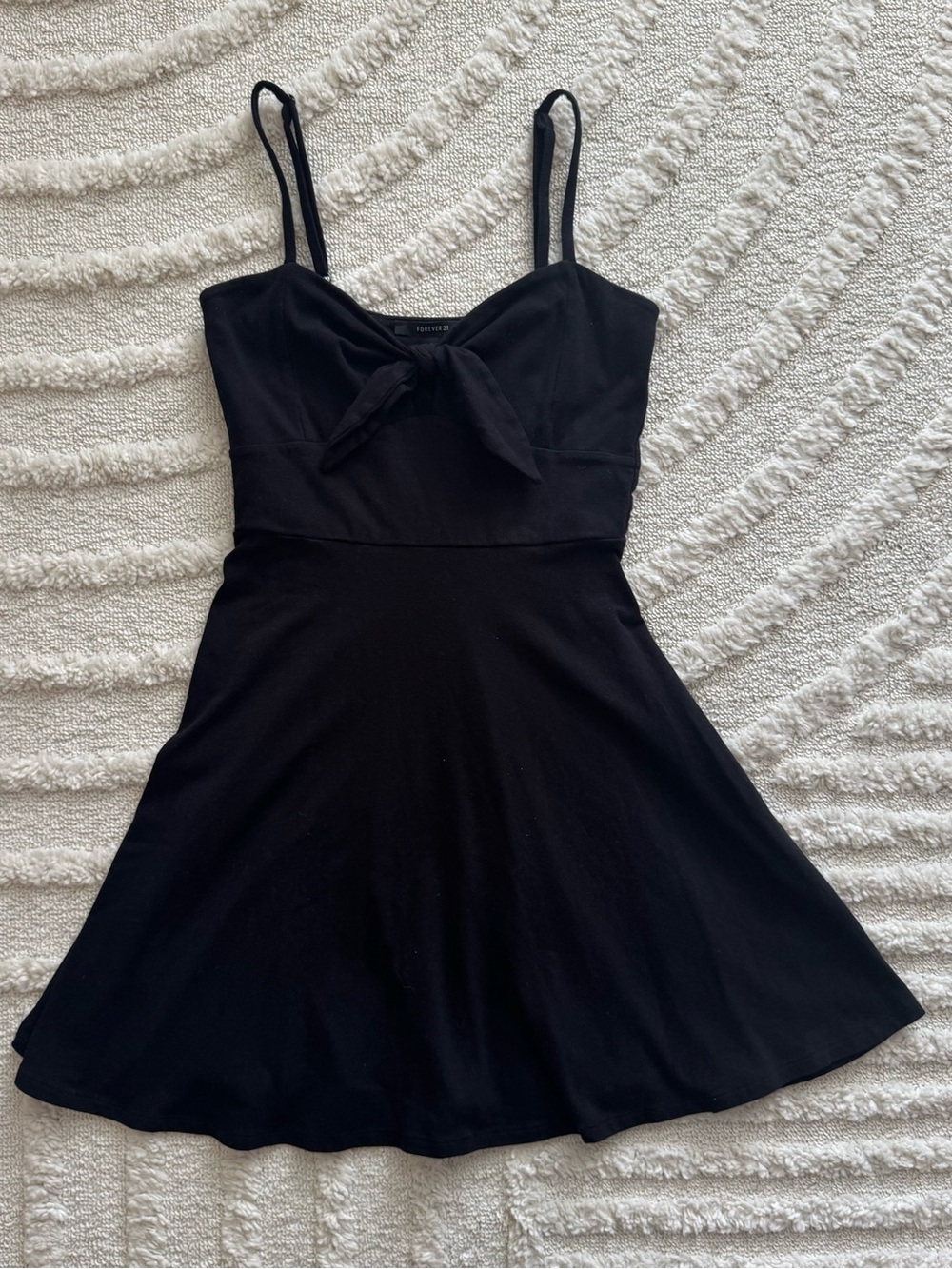 Forever 21 Black Tie Front Mini Dress Spaghetti Strap Fit Flare Babydoll Size M